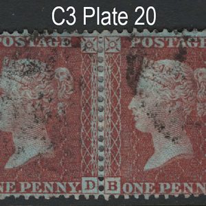 #260 GB 1854 1d red C3 small crown perf 14 die 2 plate 20 BD-BE fu (BD a few short perfs)