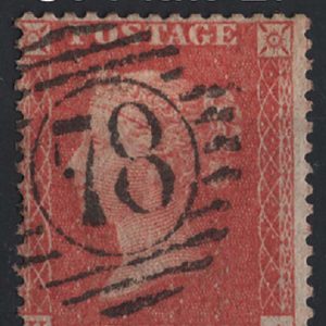 #285 GB 1854 1d red C9 cream tinted paper LC14 plate 27 HA fu sg38 c£80
