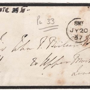 #287 GB 1854 1d red C9 cream tinted paper LC14 plate 33 FI fu on large piece dated 1857