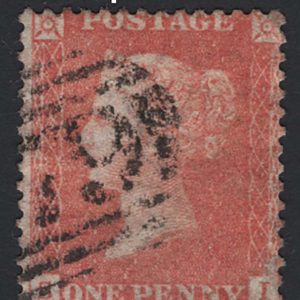 #289 GB 1854 1d red C9 cream tinted paper LC14 plate 35 BI fu sg38 c£225