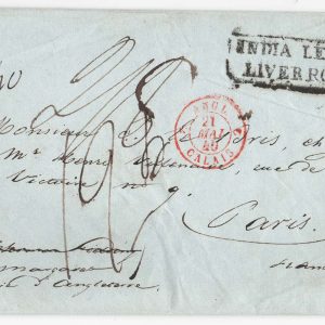 #143 GB 1839 EL to Paris, fine boxed India Letter/Liverpool, various charge markings
