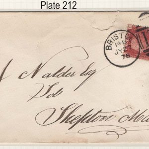 #325 GB 1858 1d plate 212 fu on neat cover Bristol to Shepton Mallet sg43