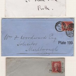 #322 GB 1858 1d pl 199 on cover Tewksbury-Marlboro pl 198 Shaftesbury-Bath + pl 217 London-Ashford