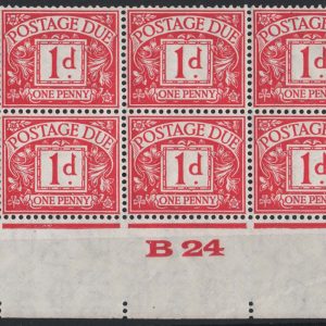 #556 GB 1924 Postage dues 1d B24 control blk of 6, um sgD2