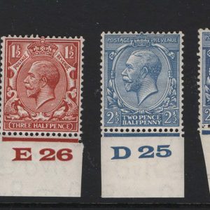 #559 GB 1924 Control singles: ½d I28, P31, 1d A24, 1½d E26, 2½d D25, Q32, 6d Z36, A37 fm