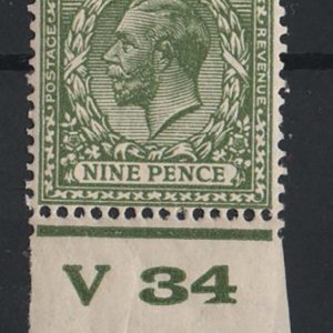#573 GB 1924 9d Block Cypher V34 control single um, minor gum crease sg427