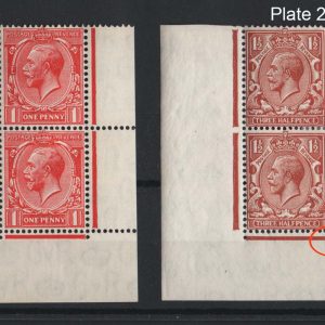 #563 GB 1924 1d Block Cypher V34 fm corner blk of 4, ditto 1½d P31 from plate 29