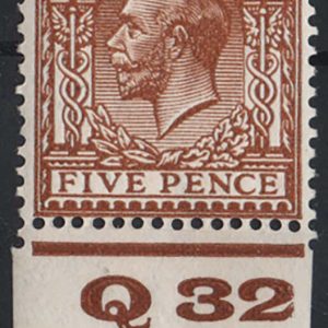 #569 GB 1924 5d Block Cypher Q32 control single, stamp um, deep shade (maybe Spec N40(2)