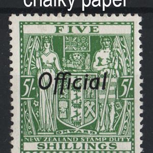 #932 New Zealand 1936 5s green Official perf 14 chalky paper sgO133 vf mint c£60
