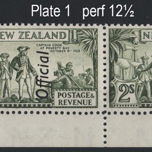 #931 New Zealand 1936 2s olive-green Official perf 12½ sgO132c um Plate 1 corner pair c£160 as normals