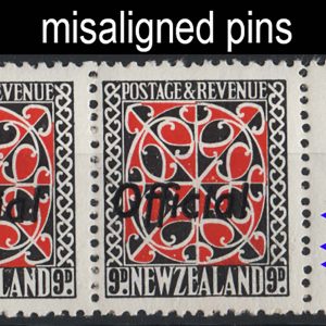 #924 New Zealand 1936 9d scarlet & black Official sgO130 with damaged perf comb variety