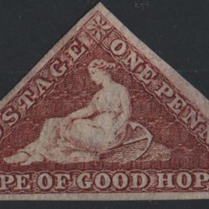 #093 Cape of Good Hope 1863 1d brownish-red triangular fm, large margins RPS cert (from 1944!) sg18b c£650
