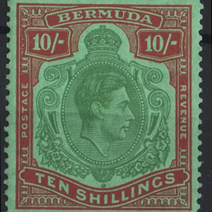 #050 Bermuda 1938 10s green & dull red/green perf 13 sg119f um