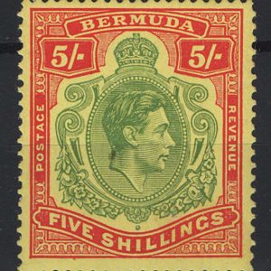 #048 Bermuda 1938 5s green & red/yellow perf 13 chalky sg118g um, light tone on gum