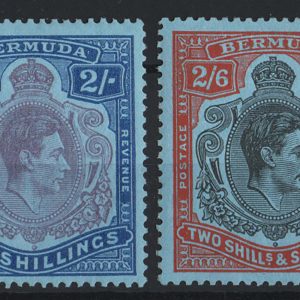 #042 Bermuda 1938 2s dull purple & blue/pale blue + 2/6d black & orange-red/pale blue perf 13
