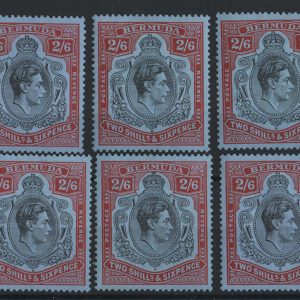 #043 Bermuda 1938 2/6d black & red/grey-blue perf 14 sg117 fm 6 copies c£420