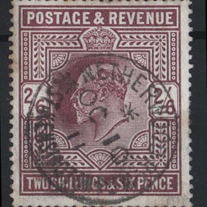 #493 GB 1911 2/6d dark purple fu, Netherwood Road W Kensington cds, odd nibbled perf