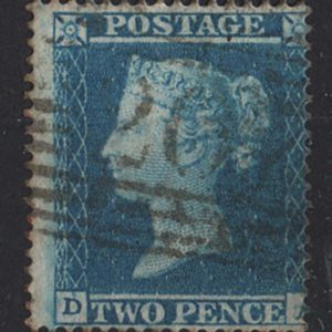 #237 GB 1854 2d blue small crown perf 16 plate 4 DA, vgu  sg19 c£75