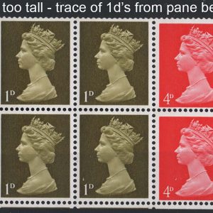 #678 GB 1967 Machin 1d/4d red se-tenant pane um ERROR guillotined too tall