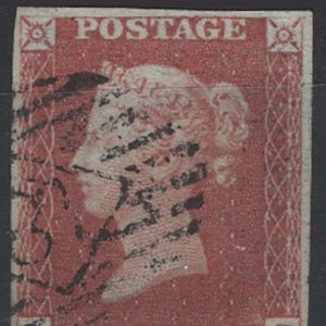#190 GB 1841 1d red plate 85 LD vfu, 4 margins, light cancel sg8