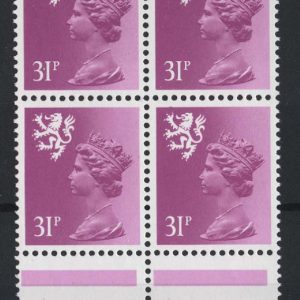 #722 GB 1985 Regionals Scotland 31p type II um marginal blk of 4 sgS51a um