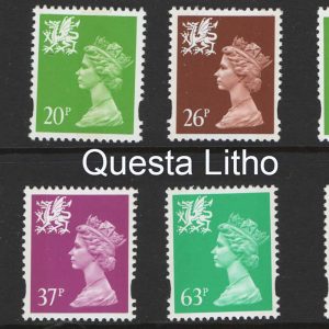 #762 GB 1996 Regionals Questa litho um 20p bright green, 26p red-brown, 37p, 63p, sgNI71