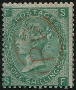 #360 GB 1867 1s sg117 pl 4 vfu RED PD no other cancel complete strike of transit cancel