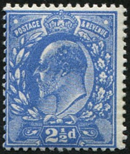 #481 GB 1911 2½d sg276 perf 14 DEEP BRIGHT BLUE VERY BLOTCHY PRINT vf mint