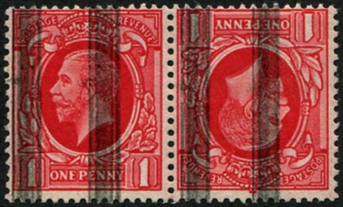 #591 GB 1934 1d sg440 tête-bêche pair UNRECORDED m, PO TRAINING BARS fmm 3 known Spec N49/49a