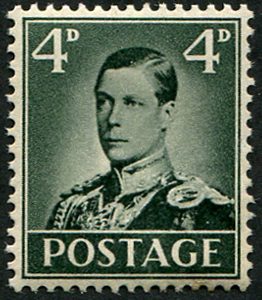 #601 GB 1936 KE VIII ACCESSION ESSAY TYPE B, 4d in BLACKISH-OLIVE wmk GVR um Seldom seen