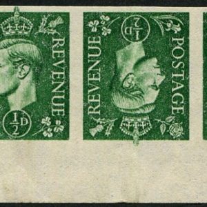 #611 GB 1941 ½d sg462 tête-bêche IMPERF STRIP OF SIX PLATE PROOFS um on wmk paper ex booklets