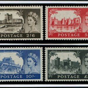 #644 GB 1958 1st DE LA RUE 2/6d - £1 SET OF FOUR um, all SIDE MARGINAL