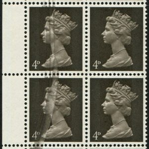 #692 GB 1968 Machin 4d sg731 INKING FLAW on block of eight um side marginal Very striking