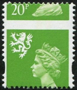 #760 GB 1993 Scotland 20p green sgS83 DRAMATIC PERF SHIFT um unusual