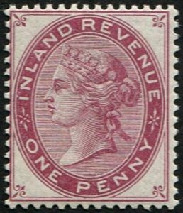 #403 GB 1881 Postal Fiscal 1881 1d sgF23 COLOUR TRIAL DULL PURPLE wmk orb perf 14 um  c£210
