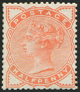 #399 GB 1880 ½d sg164var COLOUR TRIAL IN ‘ORANGE’ perf 14 wmk crown vfm