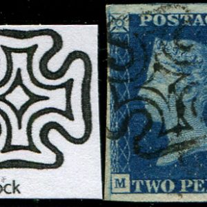 #155 GB 1840 2d blue plate 2 MJ sg4 DEEP FULL-BLUE GREENOCK MX v fine upright crisp strike