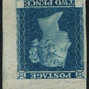 #157 GB 1841 2d blue SMALL TRIAL PROOF wmk inverted CORNER MARGINAL four fine-huge margins.