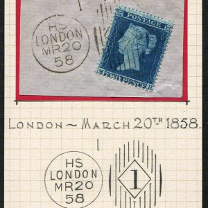 #283 GB 1854 2d blue sg36a plate 6 MH vfu RIDEOUT NO 1 EXPERIMENTAL CANCEL 8 bars at top