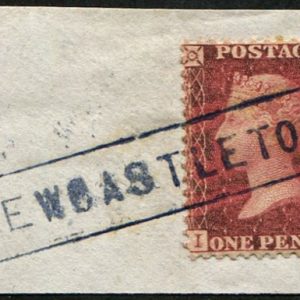 #298 GB 1854 1d red sg40 plate 56 IJ vfu DARK BLUE SCOTS LOCAL BOXED CANCEL OF NEWCASTLETON