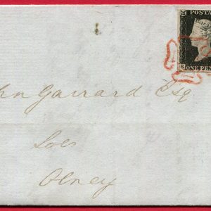 #145 GB 1840 1d black plate 1b SE-SF PAIR ON ENTIRE SUPERB USED tied by light red MX 4