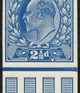 #457 GB 1902 2½d sg230 IMPERF PLATE PROOF in deep BLUE from plate 2/21 on thick white paper