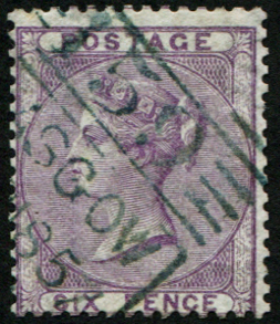 #307 GB 1856 6d sg70 vfu GREEN MADELINE SMITH CANCEL of Glasgow 1857 fine strike scare green