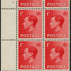 #604 GB 1936 1d sg358 RARE CONTROL A/36 cyl 6 dot PERF TYPE 2A in block of six um