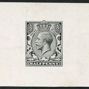 #502 GB 1912 ½d sg351 ‘DIE PROOF’ in BLACK on white glazed card Rare c£6000