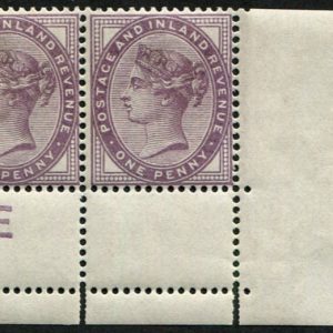 #406 GB 1881 1d lilac sg172 CONTROL E(P) NO MARGINAL RULE & DOUBLY PERFED in margin um