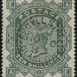 #364 GB 1867 10s GREEN sg135 wmk anchor BRILLIANT USED well centred upright thimble cds