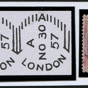 #305 GB 1855 4d sg66 rose vfu PEARSON HILL EXPERIMENTAL cds Code A 14 Dec 1857 Superb strike