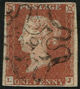 #217 GB 1841 1d plate 33 LJ vfu '10 in MX'  fine clear strike good four margins